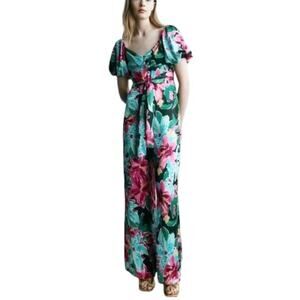 ZARA Tropical Floral Print Jumpsuit SZ XS